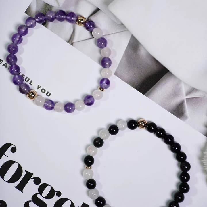 Moon Rituals - Wholesale Beaded bracelet - Stress Relief Crystal Bracelet - 14K Gold Dream Amethyst and Moon Stone - Gift for Yourself or Loved Ones, Christmas Crystal Gift1