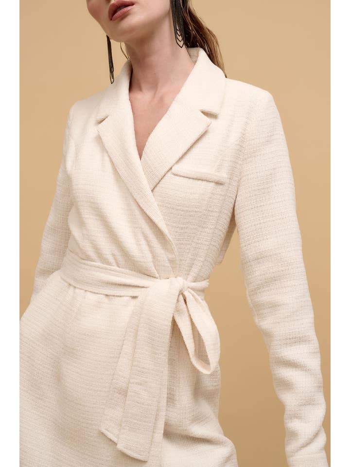 Promesa USA - Wholesale Dress - Women's - Tweed Notch Lapel Collar Belted Mini Dress