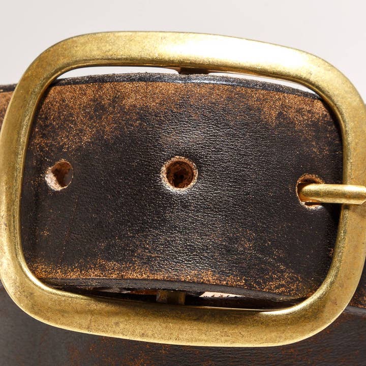 Regan Flegan - Vente Ceinture – femme - Ceinture à pression en cuir vieilli vert olive avec boucle en argent antique ou en laiton3