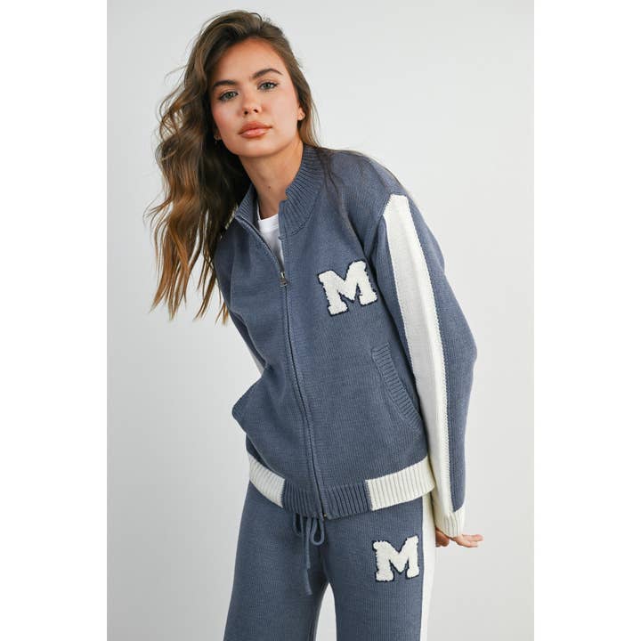 BUTTERMELON - Wholesale Jacket - Women's - Retro Varsity 'M' Sweater Jacket - BMJ79562