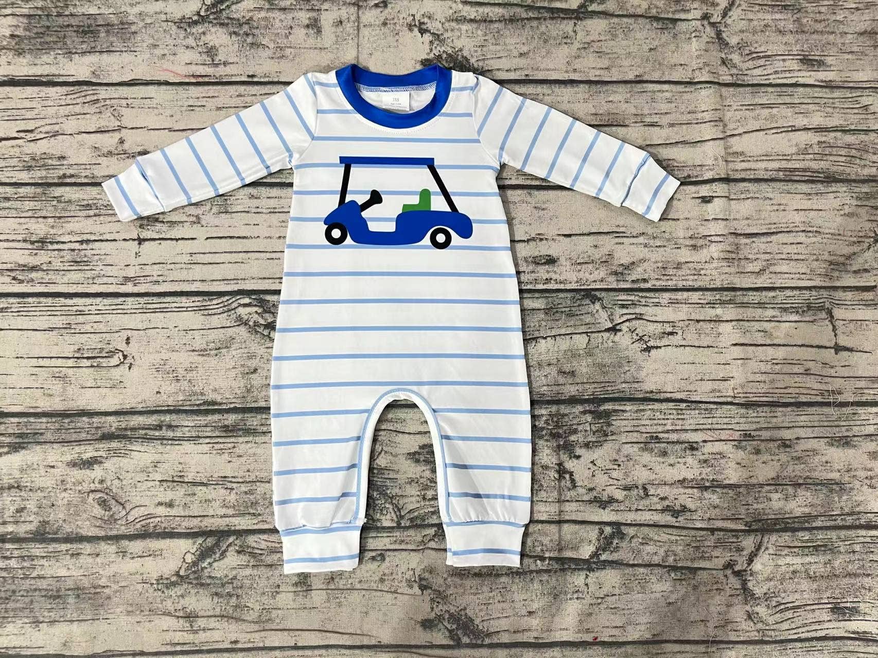 Aier Wholesale - Wholesale Jumpsuit - Baby - Baby Boys Golf Blue Stripes Short Sleeve Rompers1