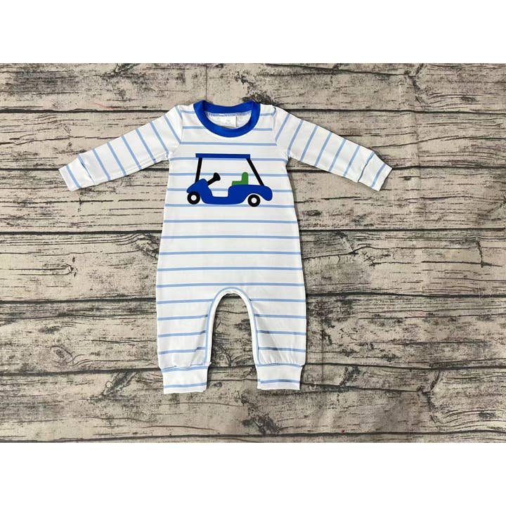 Aier Wholesale - Wholesale Jumpsuit - Baby - Baby Boys Golf Blue Stripes Short Sleeve Rompers1