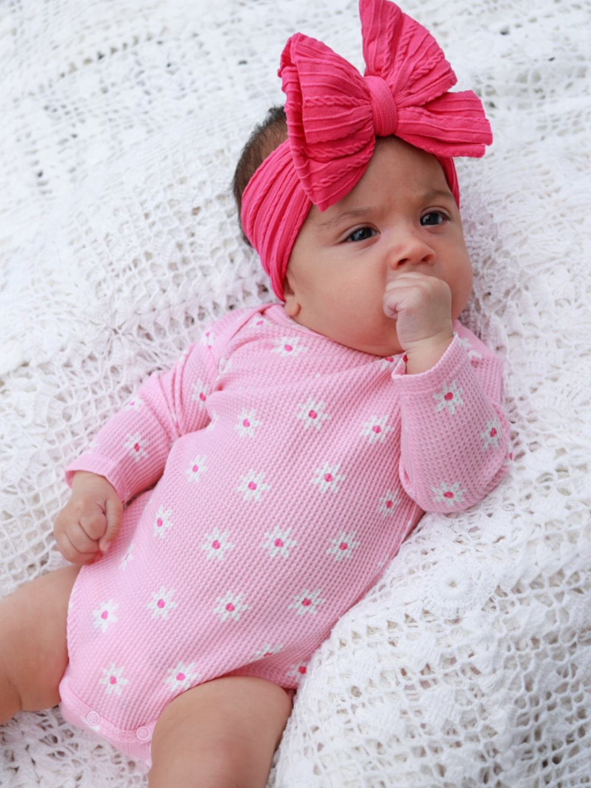 SpearmintLOVE - Wholesale Bodysuit (Non-Footed) - Baby - Organic Waffle Long Sleeve Bodysuit, Pink Flower2