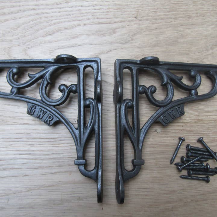 Pair Of 8" GWR Shelf Brackets Antique Iron for wholesale by IronmongeryWorld