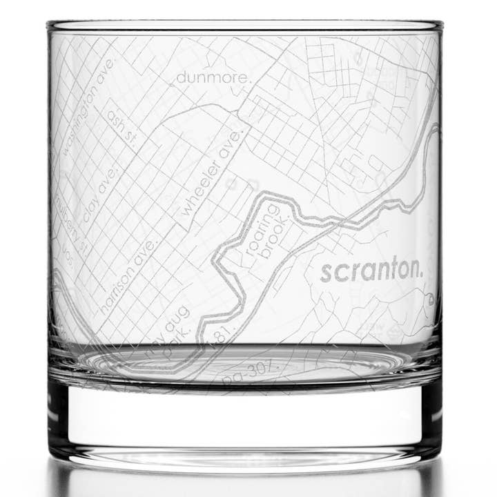 Scranton, PA City Map - Etched Whiskey Rocks Glass for wholesale by Well Told