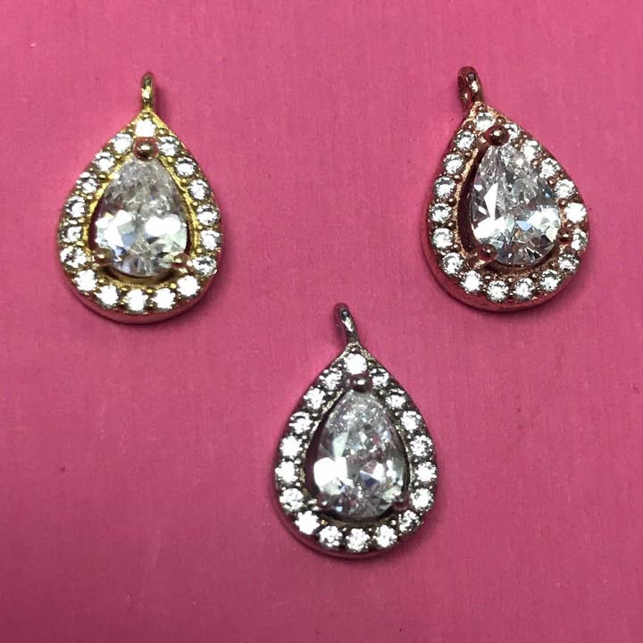 CZ Pearl Shape Charm Connector CZ Micro Pave, Pave Disc Connector, Connector Charms, Cubic Zirconia, Necklace Findings, Charms For Jewelry Making for wholesale by The Bead Bazaar