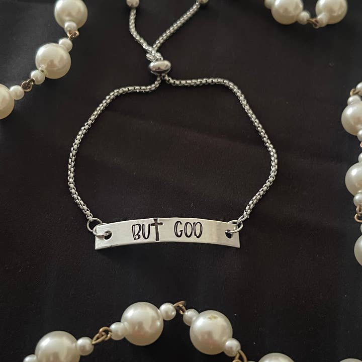 Bar Bracelet with But God for wholesale by Palm Royal Stamp Jewelry