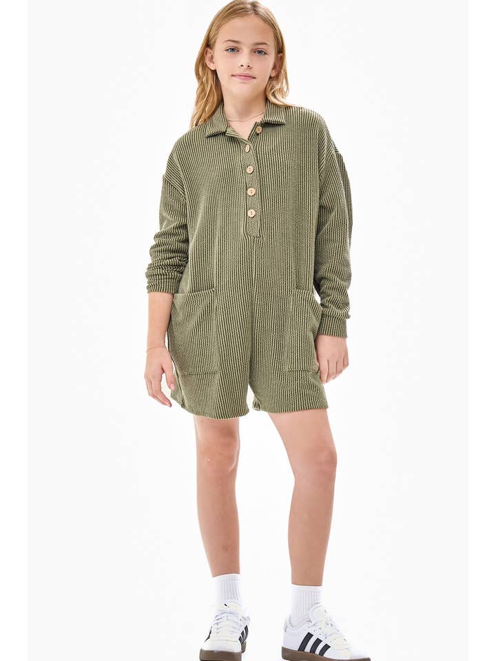 Good Girl - Wholesale Romper - Kids - Embossed Rib Collared Button Up Romper6
