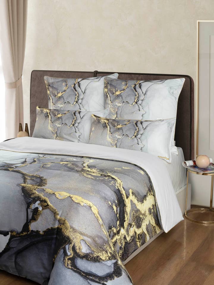 Deluxe sängkläder 100% bomull Mako Satin Marble Grå för wholesale av Aymando Home