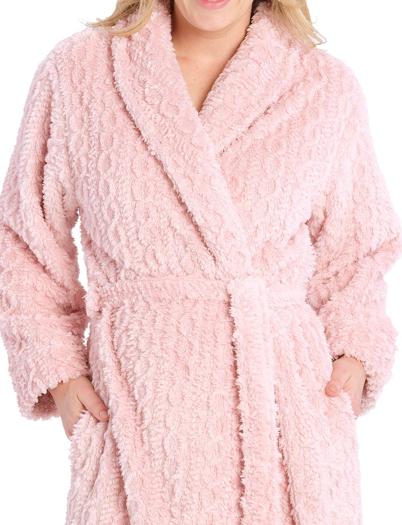 Magnolia Lounge - Wholesale Robe - Women's - Dusty Pink Shawl Collar Fleece Dressing Gown1