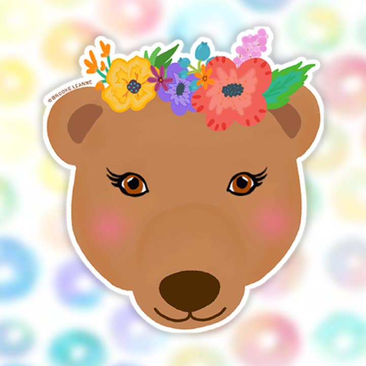 Flower Bear Sticker Vinyl for wholesale by Brooke LeAnne