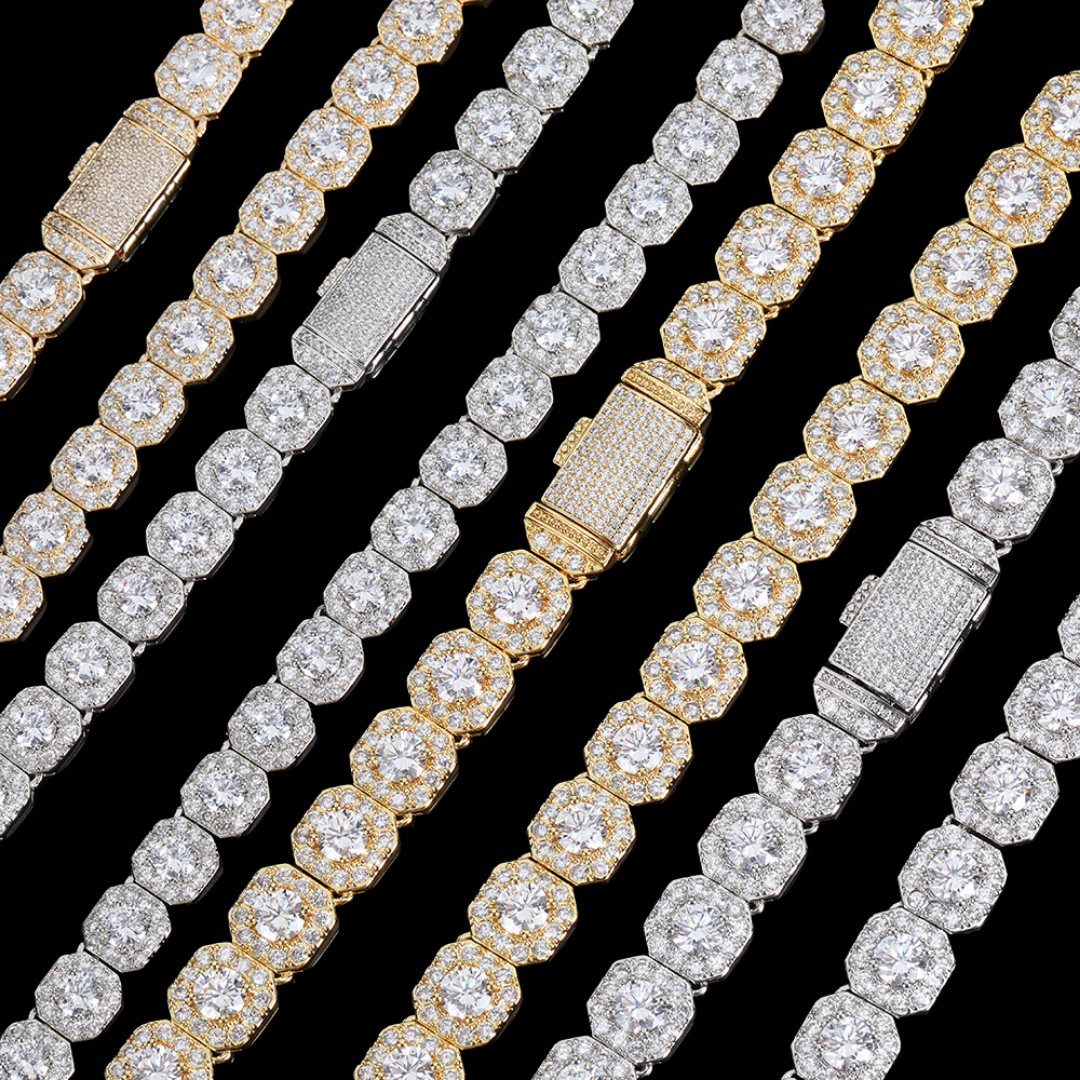 Drip Culture - Wholesale Link & Chain Necklace - 10mm 18k Gold Diamond Clustered Tennis Chain2
