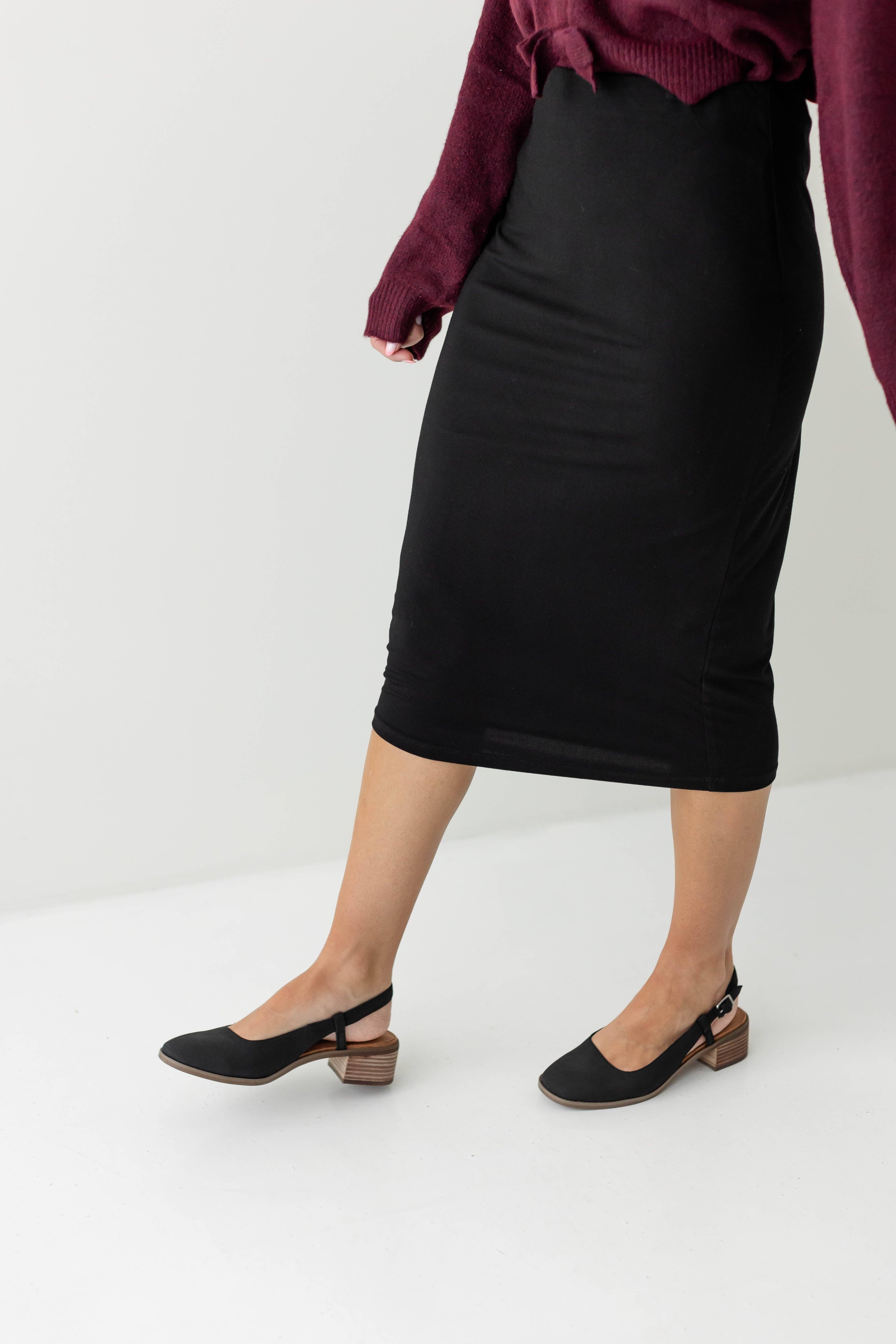 Black 'Sasha' Knit Midi Skirt for wholesale on Faire2