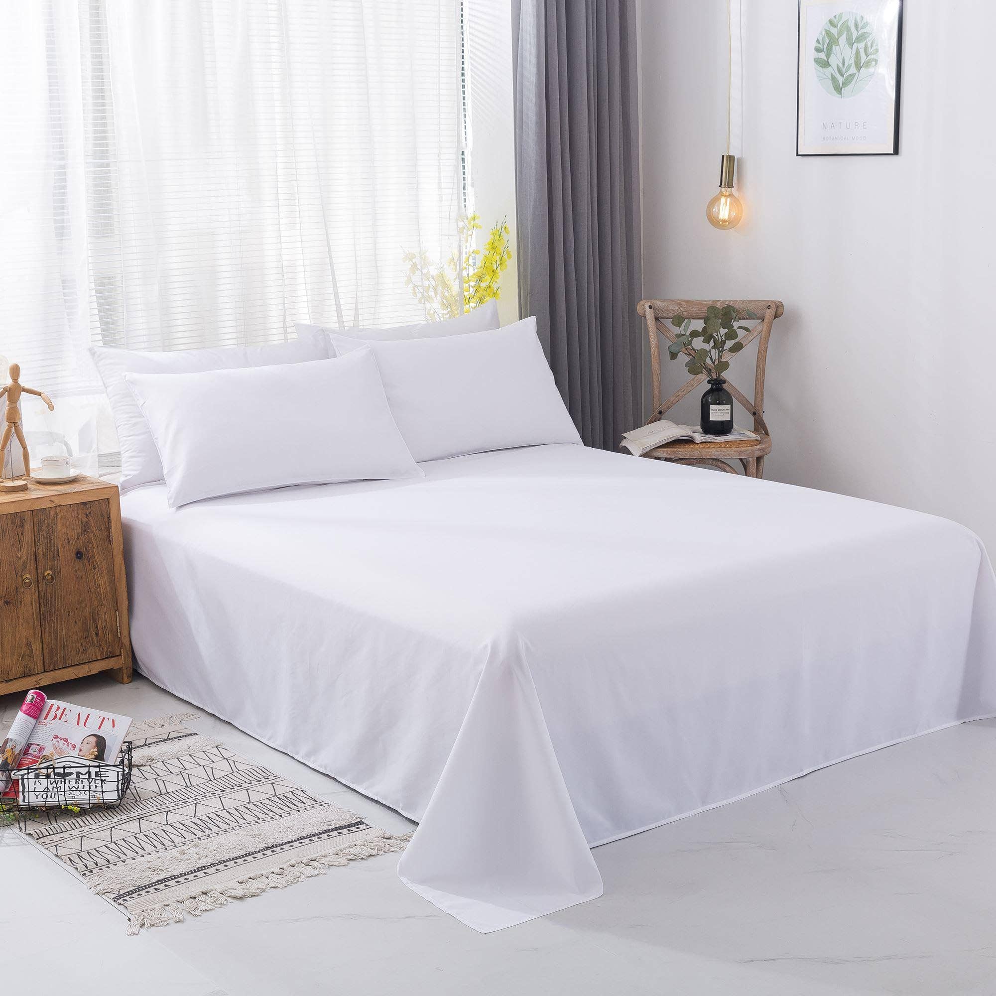 Blanc Lot de 12 draps-housses et draps plats en microfibre de qualité hôtelière en vente sur Faire8