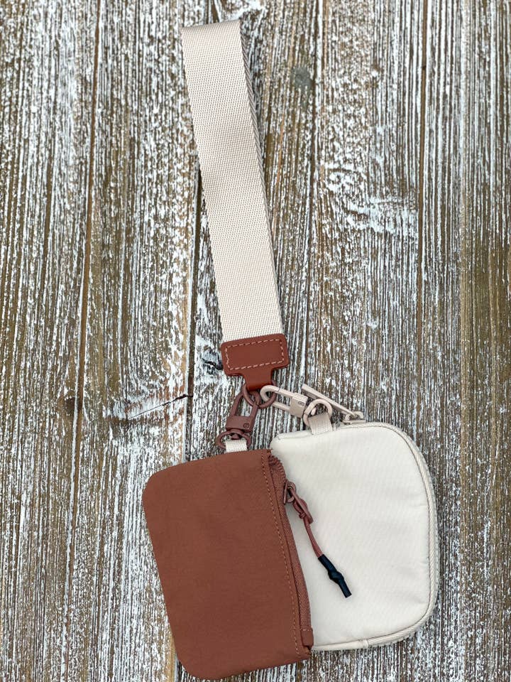 Dana's Dual Pouch Wristlet Keychain "Brown-Ivory" for wholesale by Harris Girls & Co.