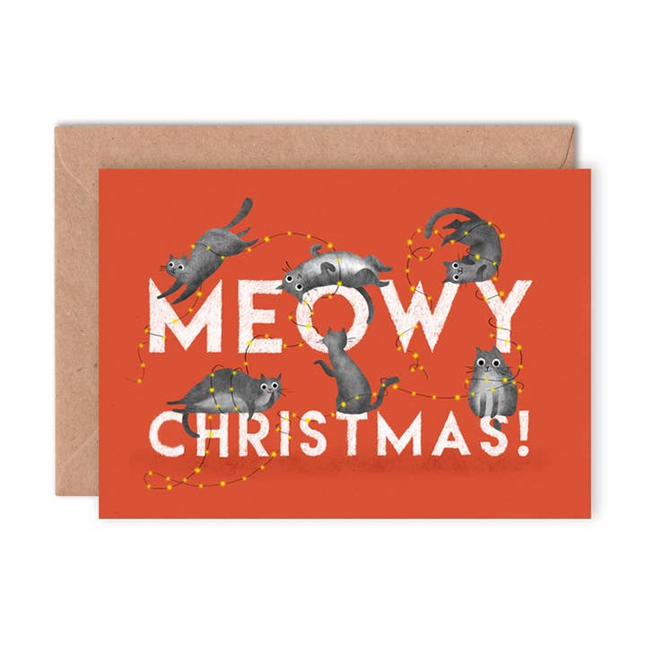 Carte de Noël Miaou | Carte de Noël Chat | Carte de Fêtes Chat pour la vente par Emily Nash Illustration Greeting Cards