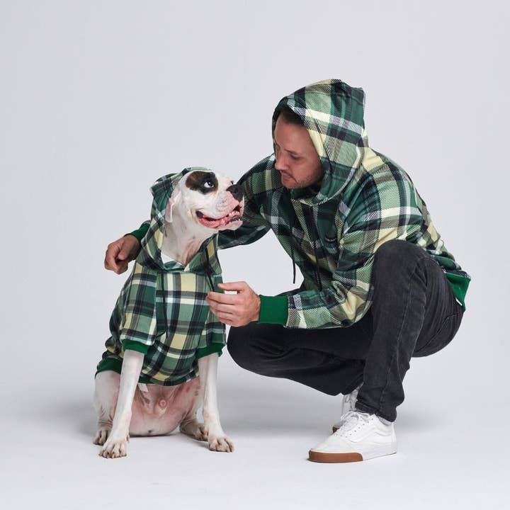 Green Plaid Human Hoodie for wholesale by Spark Paws