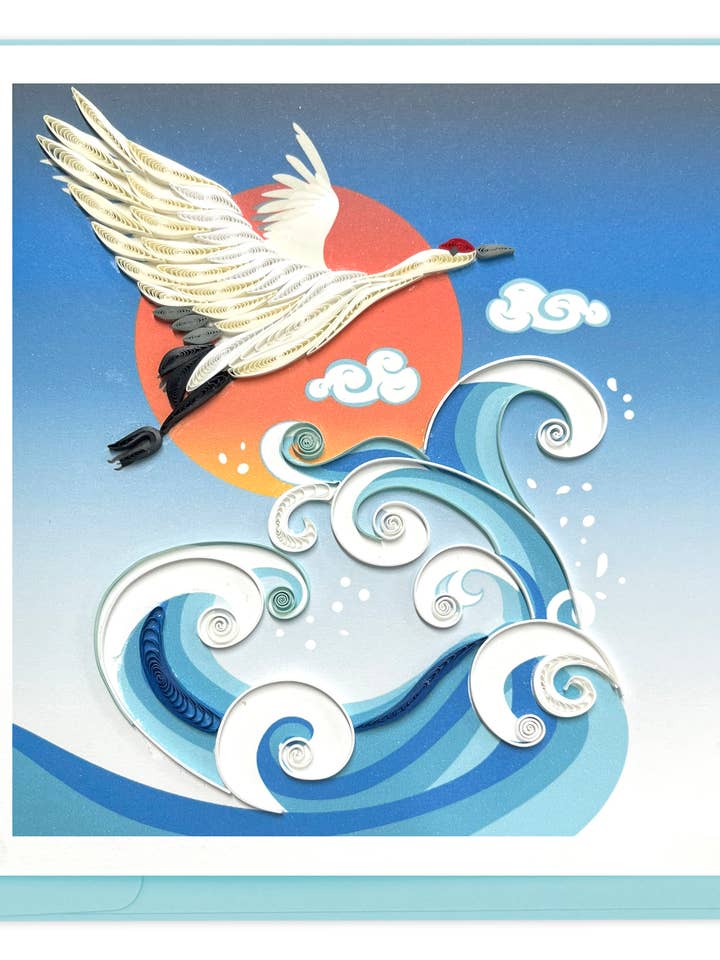 Quilled Wave, Crane & Sun Greeting Card for wholesale by Quilling Card