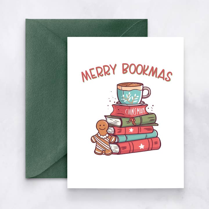 Boekenliefhebber Kerstkaart – Vrolijk Boekmas voor wholesale door Felicia Nicole Design