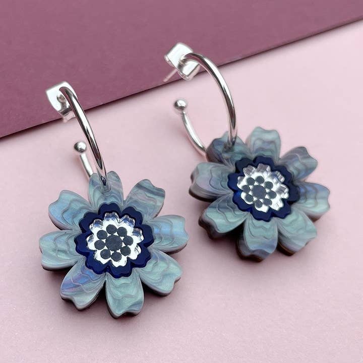 Agnes Daisy Floral Hoop Earrings : Blue Marble for wholesale by Rosa Pietsch