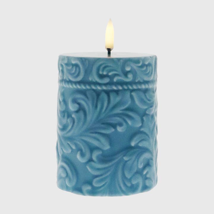 CalmFlame Embossed Cord & Laurel LED Pillar-No Fragrance for wholesale by ARTEMIS