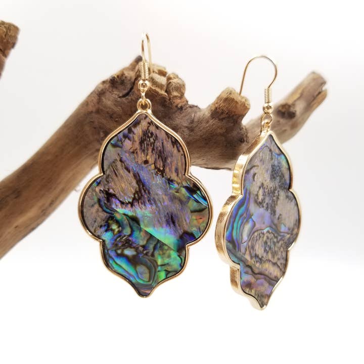 CHAKRA JEWELRY - Wholesale Dangle Earrings - Geometric Piece Natural Abalone Earrings