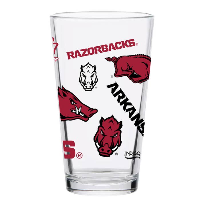 16oz Arkansas Razorbacks Medley Pint Glass for wholesale by Indigo Falls