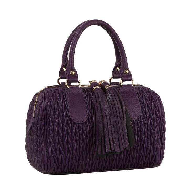 Embossed Tassel Accented Satchel Handbag for wholesale by Handbag Express