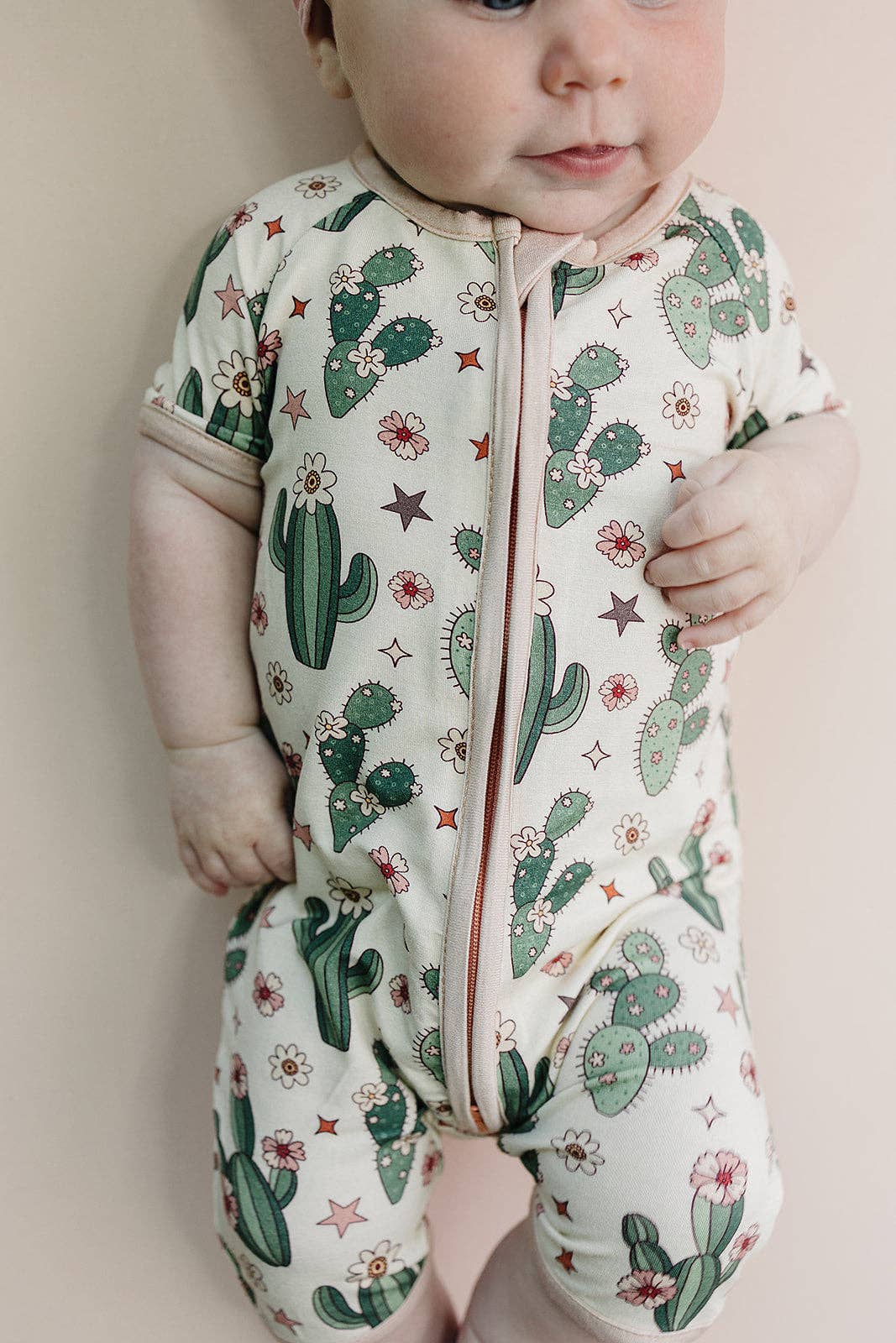 Lucky Panda Kids - Wholesale Jumpsuit - Baby - Baby Bamboo Shorty Romper | Cactus Flowers8