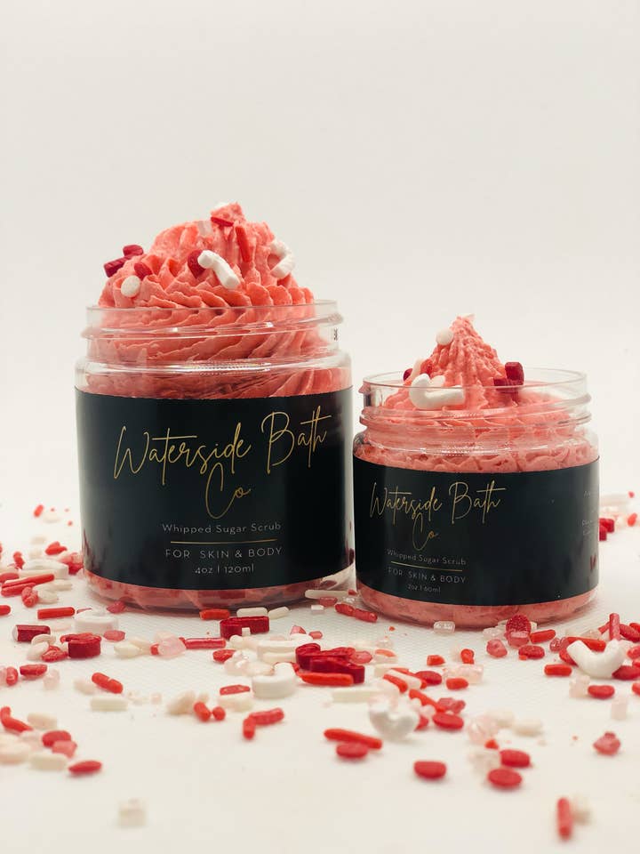 Candy Cane Whipped Sugar Scrub for wholesale by Waterside Bath Co