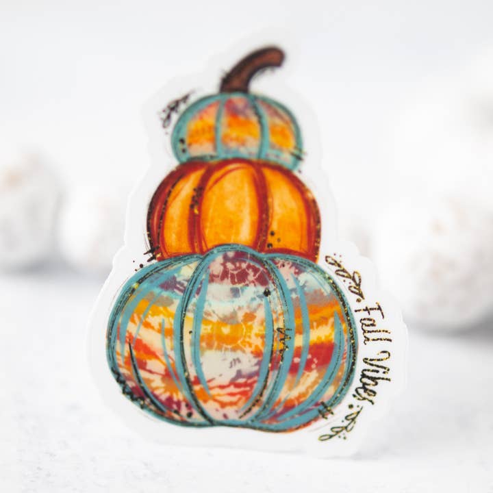Fall VIbes Pumpkins Stacked, Clear Vinyl , Sticker, 3x3 inch for wholesale by Savannah and James Co