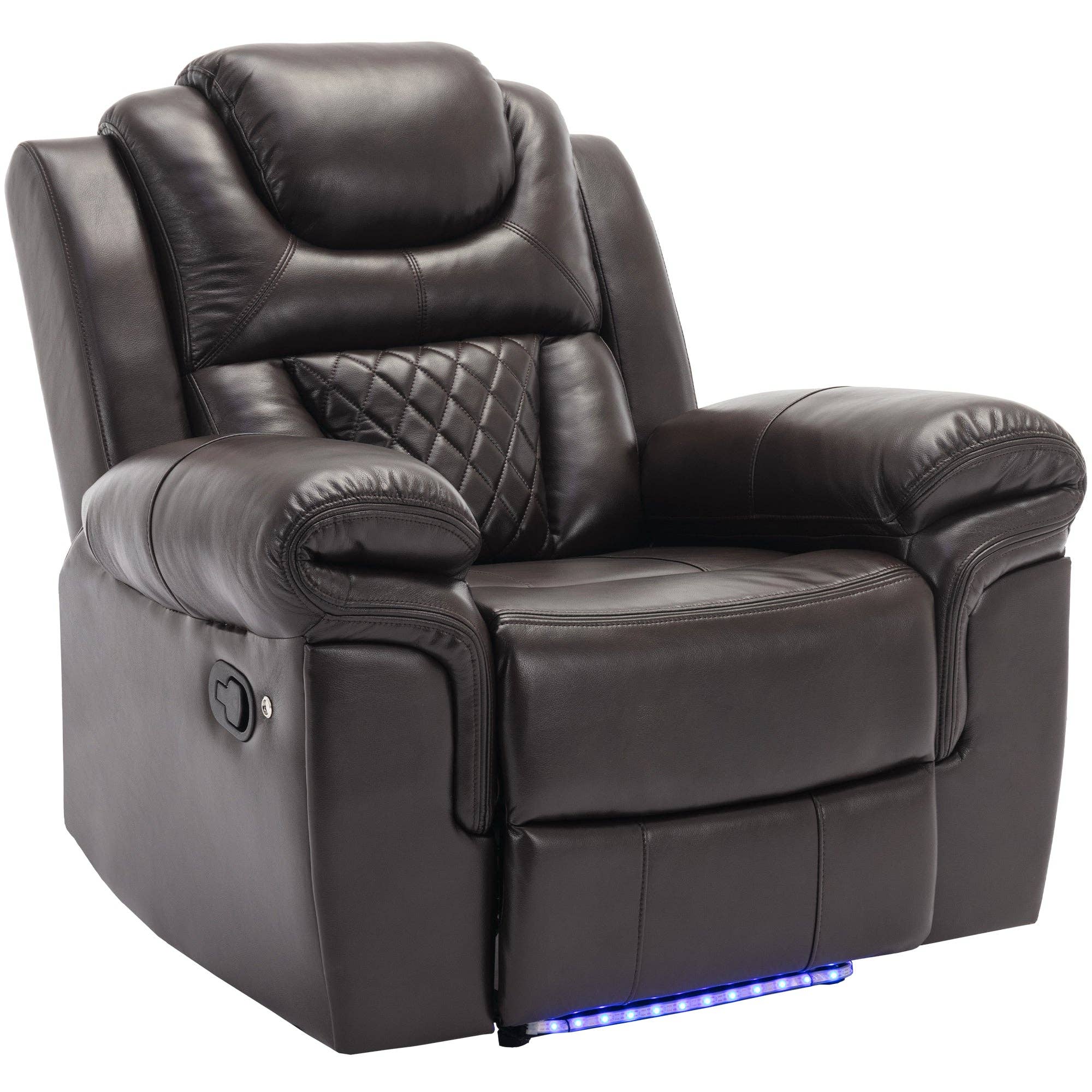 Orange County Decor - Wholesale Chair - Home Theater Seating Manual Recliner Chair With Led Light Strip For Living Room,Bedroom, Brown Brown Foam Faux Leather6
