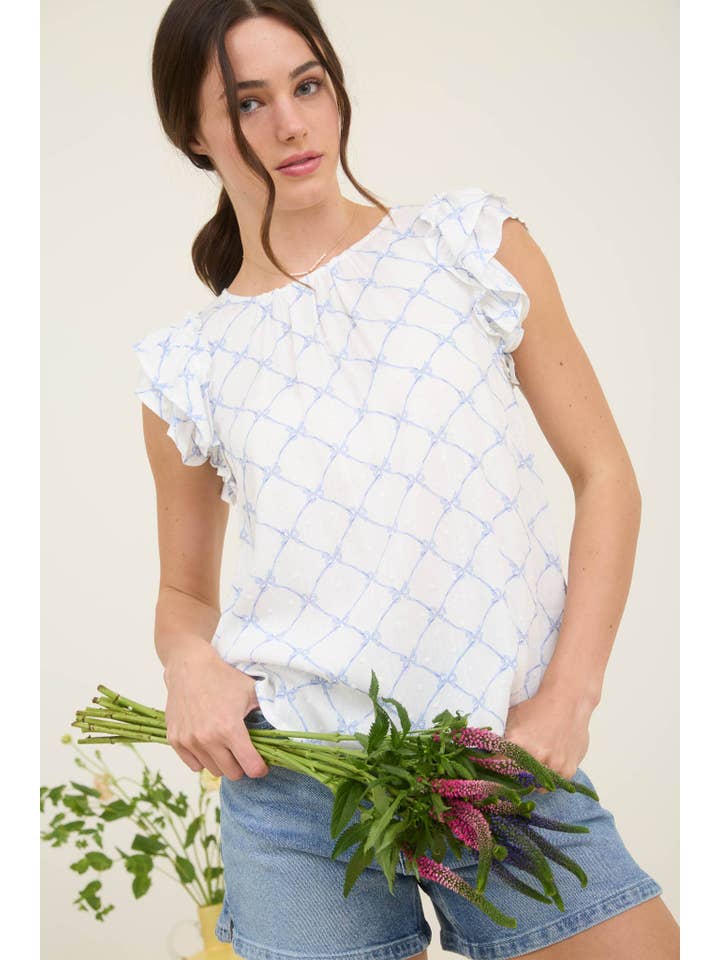 MINE - Wholesale Blouse - Dames - PLUS STRIK CLIP STIPPENPATROON BLOUSE MET RUCHESMOUWEN3