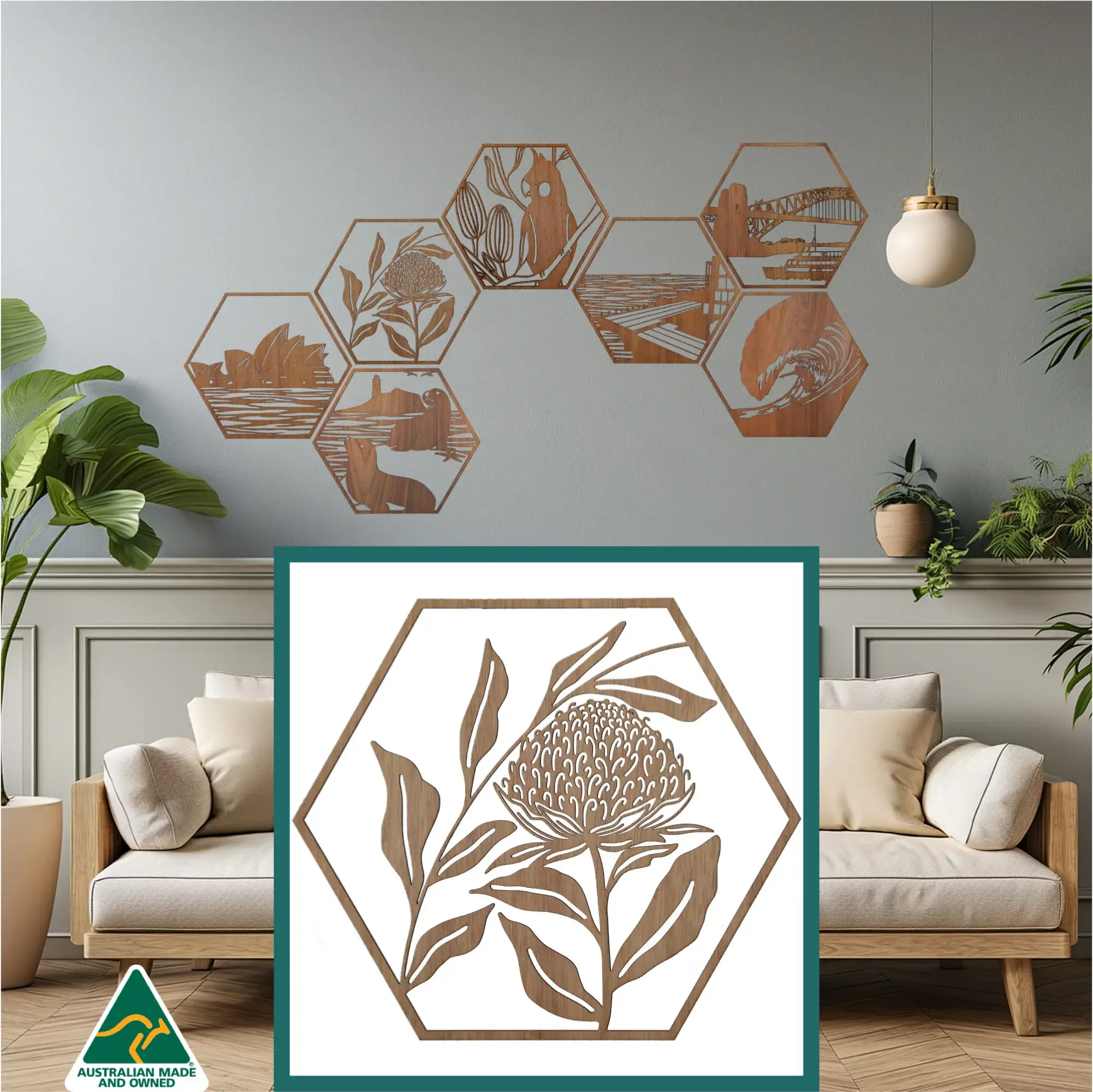 Straya Art - Vente Décoration murale - Art mural hexagonal Waratah0
