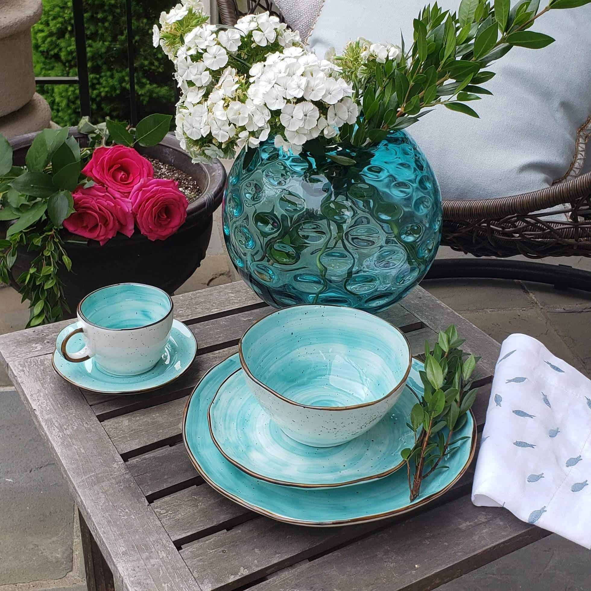 Little White Dish - Wholesale Dinnerware Set - Cabana Turquoise Dinnerware- 20 Pieces5