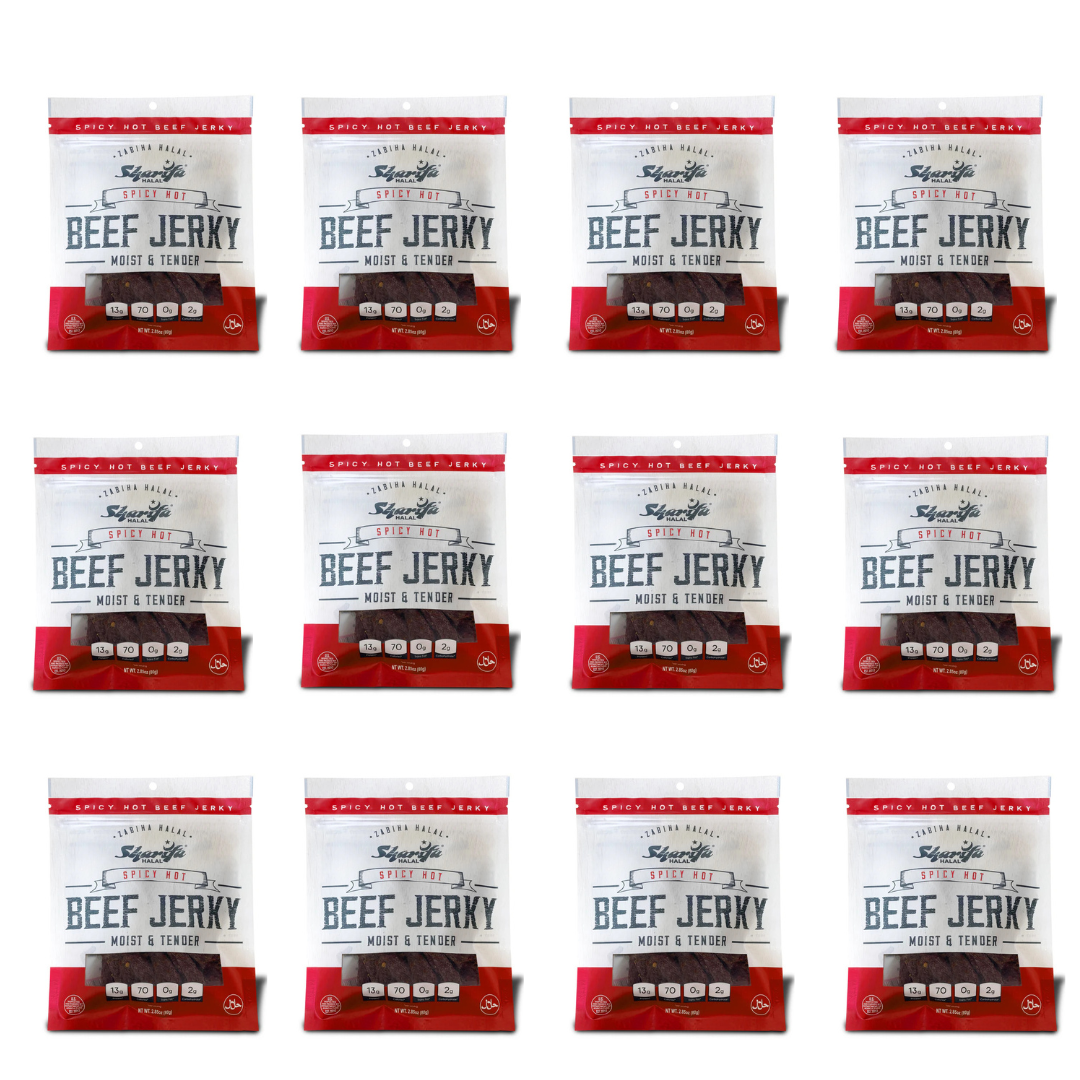 Sharifa Halal Snacks - Wholesale Jerky - Sharifa Halal Beef Jerky, Spicy Hot, 2.85 oz. per bag2