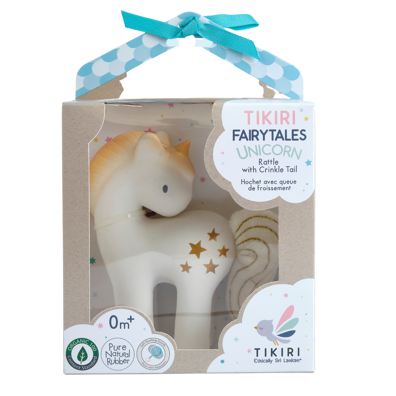 Tikiri Toys LLC - Wholesale Handheld Rattle - Baby - Shining Stars Unicorn Nat. Rubber Rattle with Crinkle Wings1