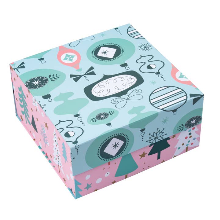 8" x 8" x 4" Collapsable Holiday Gift Box w/ 2-pcs White Tissue Paper & Magnetic Square Flap Lid | Pink And Blue Christmas Ornaments
for wholesale by LA Ribbons Wholesale