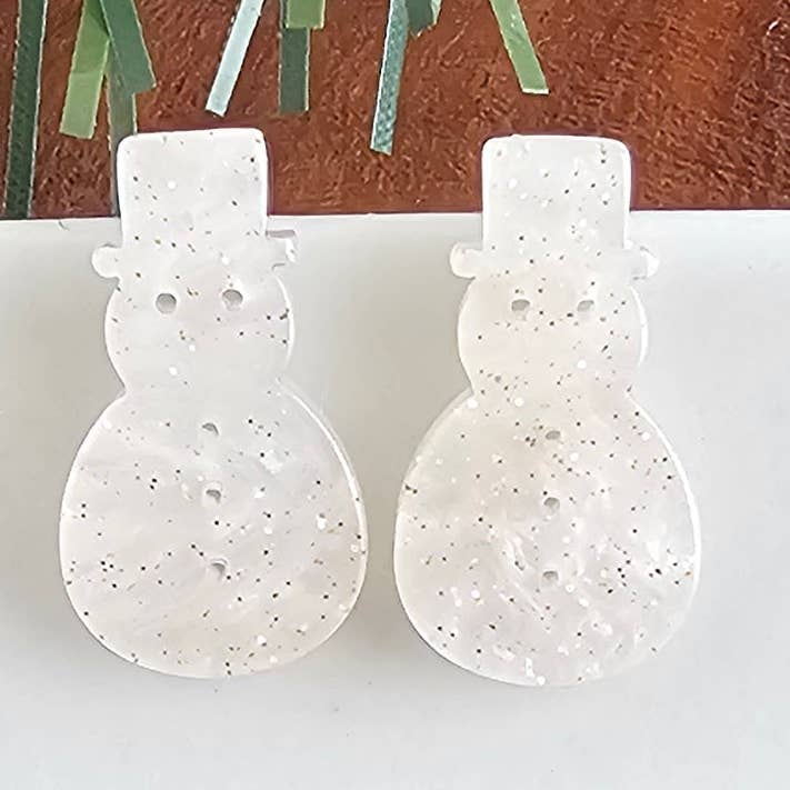 Pendientes Muñeco de Nieve - Brillo Blanco // Navidad, Festivo, Joyería, Pendientes para venta al por mayor de Spiffy & Splendid