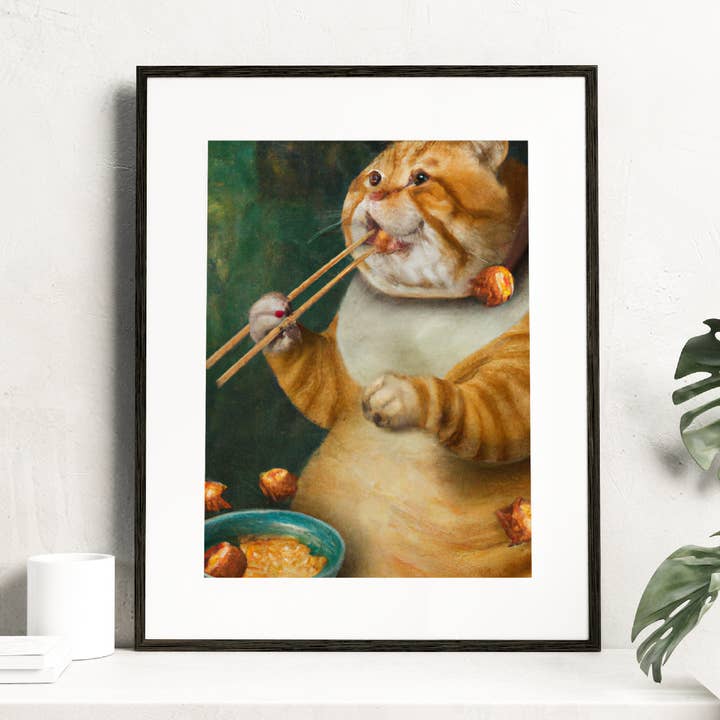 Art Print - Sushi Cat Renaissance Fancy Cat for wholesale by The Wolfshop