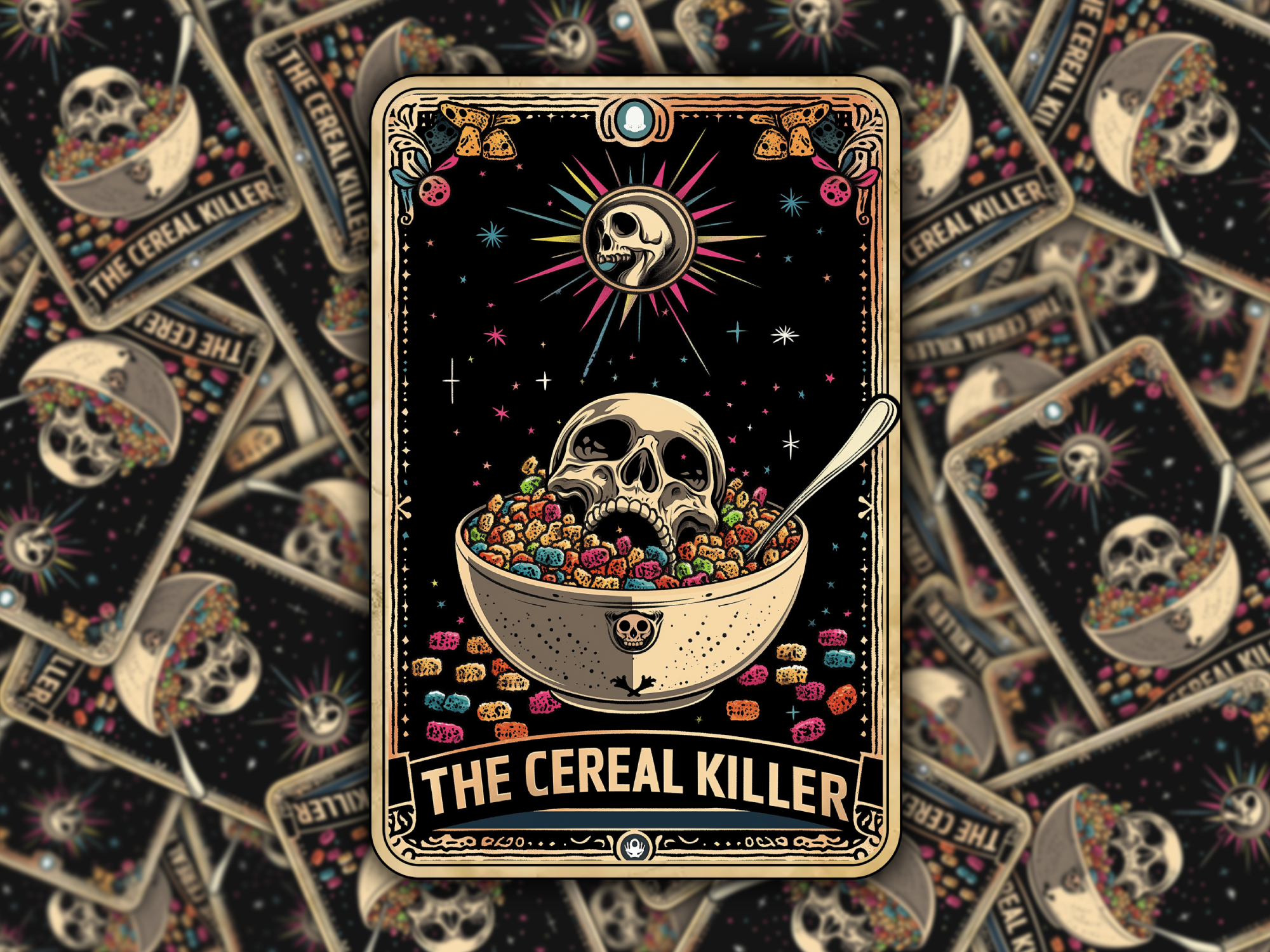 Ink & Omen - Vente Autocollant - Autocollant Tarot Squelette Tueur de Céréales - 2x3 Brillant Imperméable0