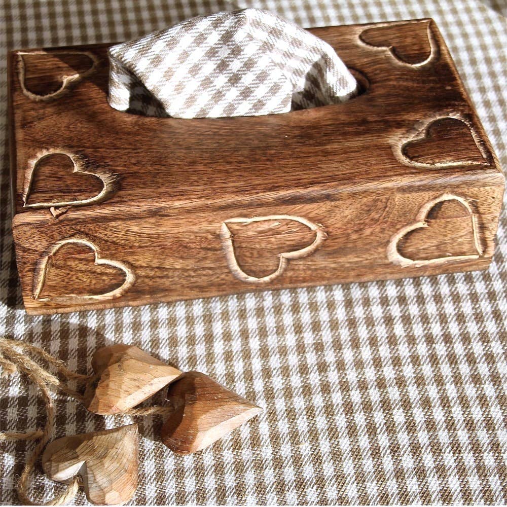 LES SCULPTEURS DU LAC - Wholesale Tissue Box - Hearts burnt wooden tissue box5