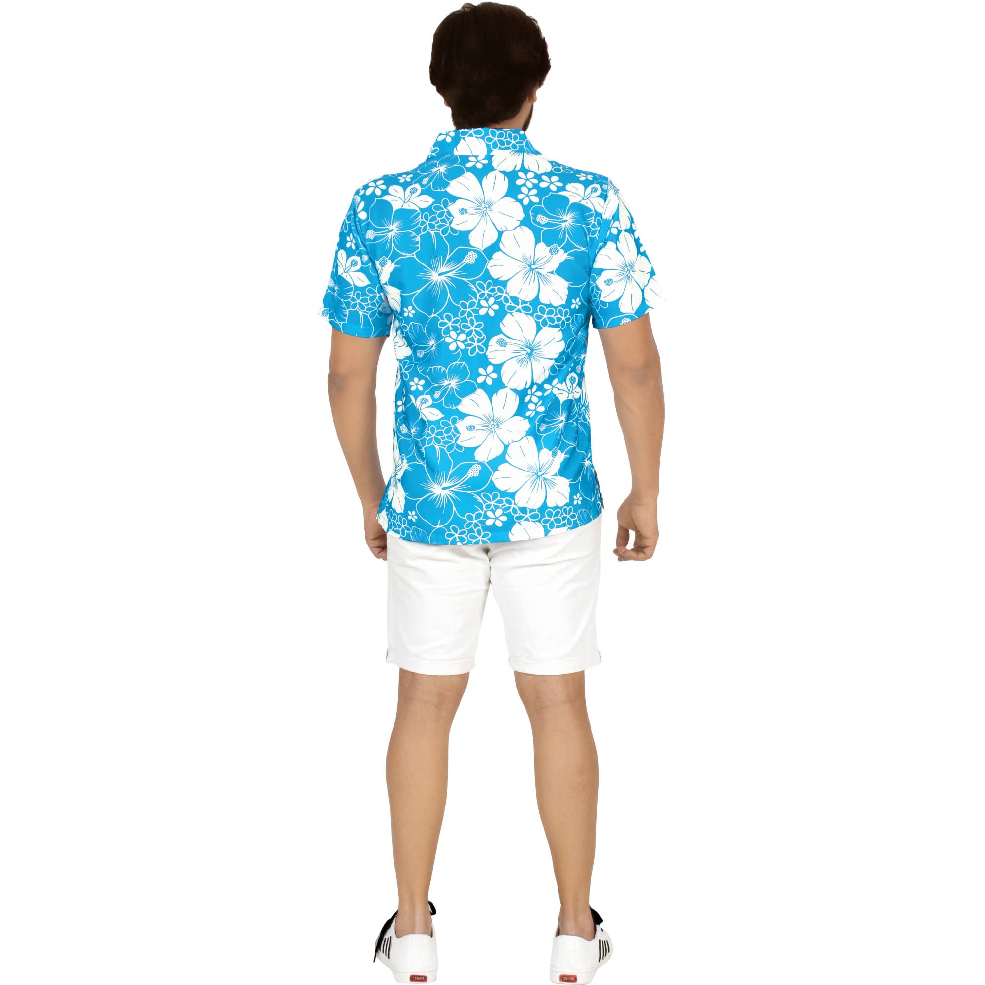 Teal Blue Hibiscus Floral Beach Hawaiian Shirt Men P00021 for wholesale on Faire9