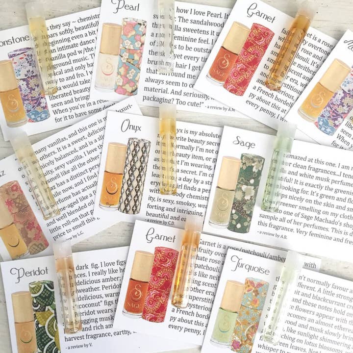 Gemstone Perfume Oil Sample Kit of 11 Top Scents for wholesale by The Sage Lifestyle - A Gemstone Perfumery