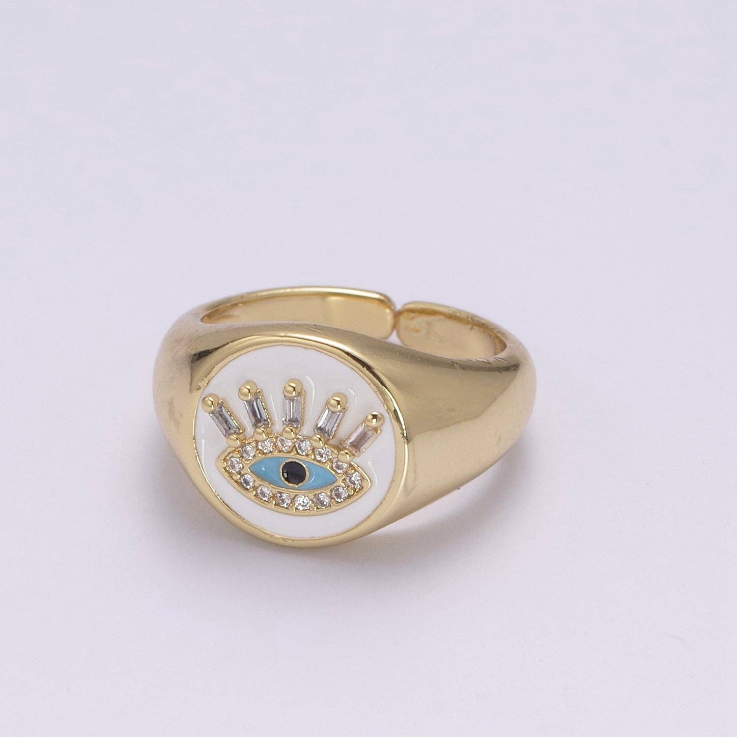 Aim Eternal - Vente Bague avec plusieurs pierres - Bague Evil Eye en forme de dôme blanc, anneau de protection5