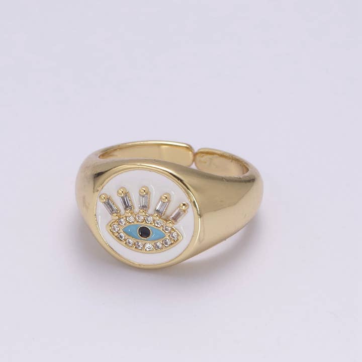 Aim Eternal - Vente Bague avec plusieurs pierres - Bague Evil Eye en forme de dôme blanc, anneau de protection5