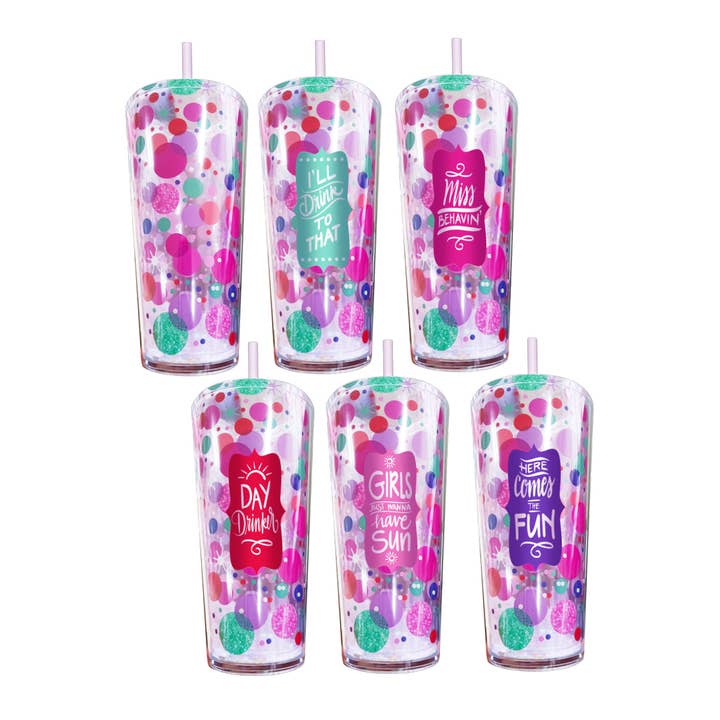 Glitter & Sparkle Insulated 24oz Tumbler Assortment - 6/Pack for wholesale by Novelty Closeout
