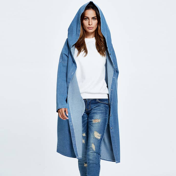 Kvinnors lösa huva denimrock med randigt mönster för wholesale av SALINA TRADING INC