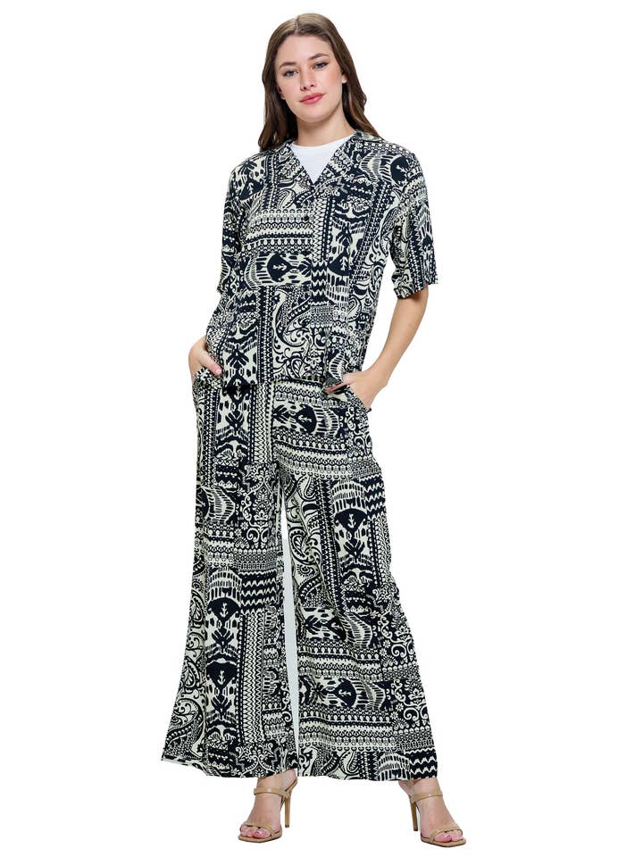 SALE Pants Wide Leg Paisley Print for wholesale by Yak & Yeti