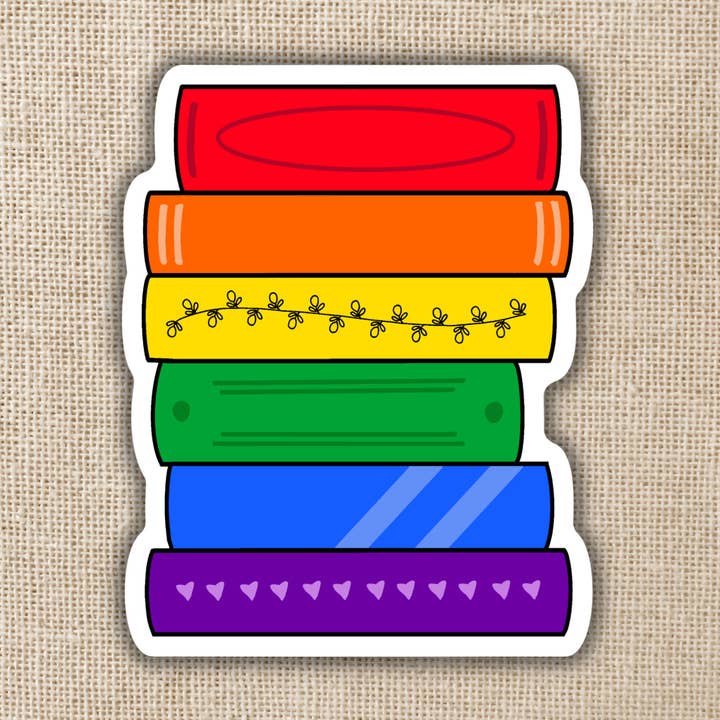 Gay Pride Book Stack Flag Sticker for wholesale by Kingdom of Threads